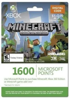 Xbox Live 1600 Microsoft Points For Minecraft: Xbox 360 Edition